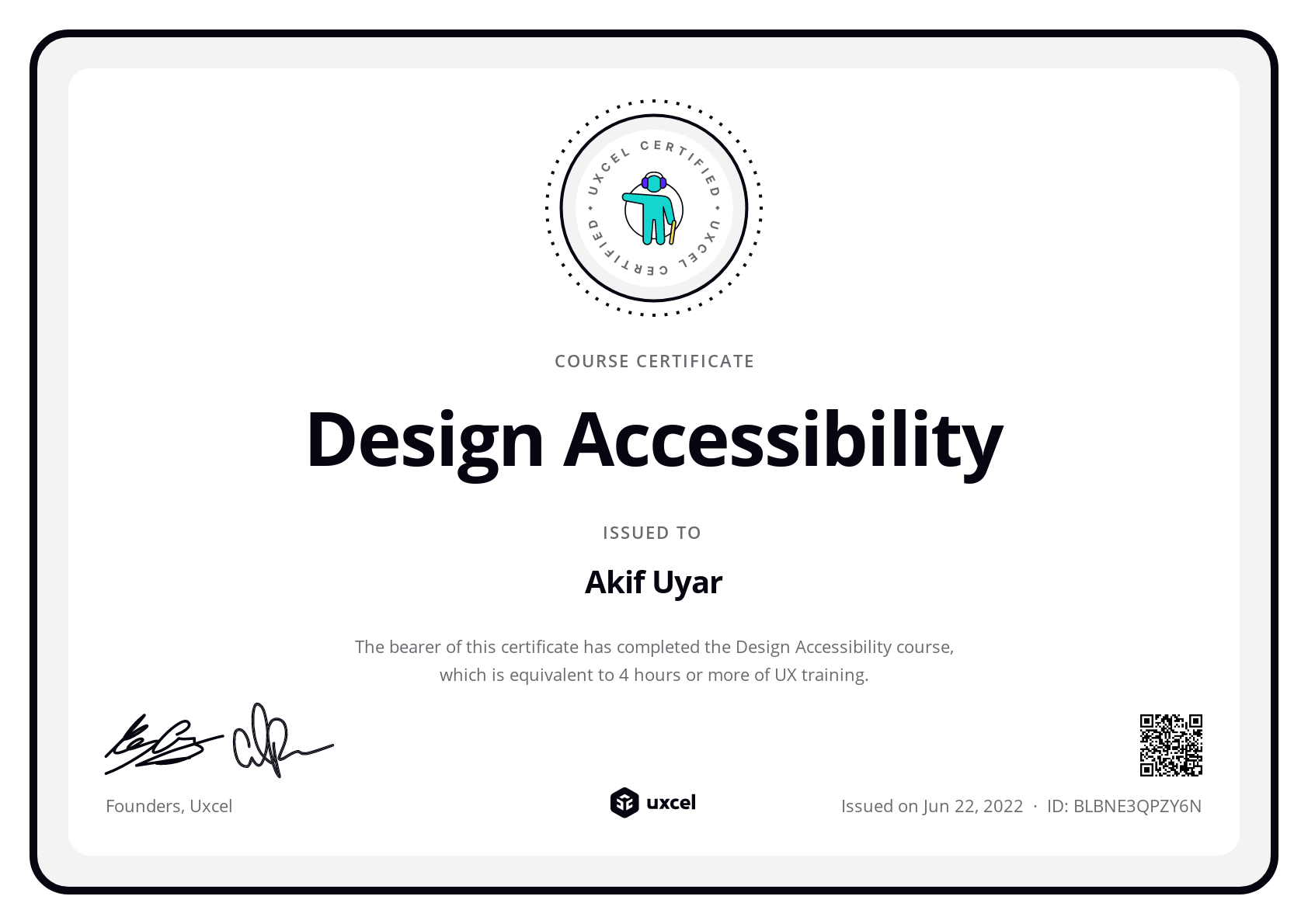 Akif Uyar's certificate